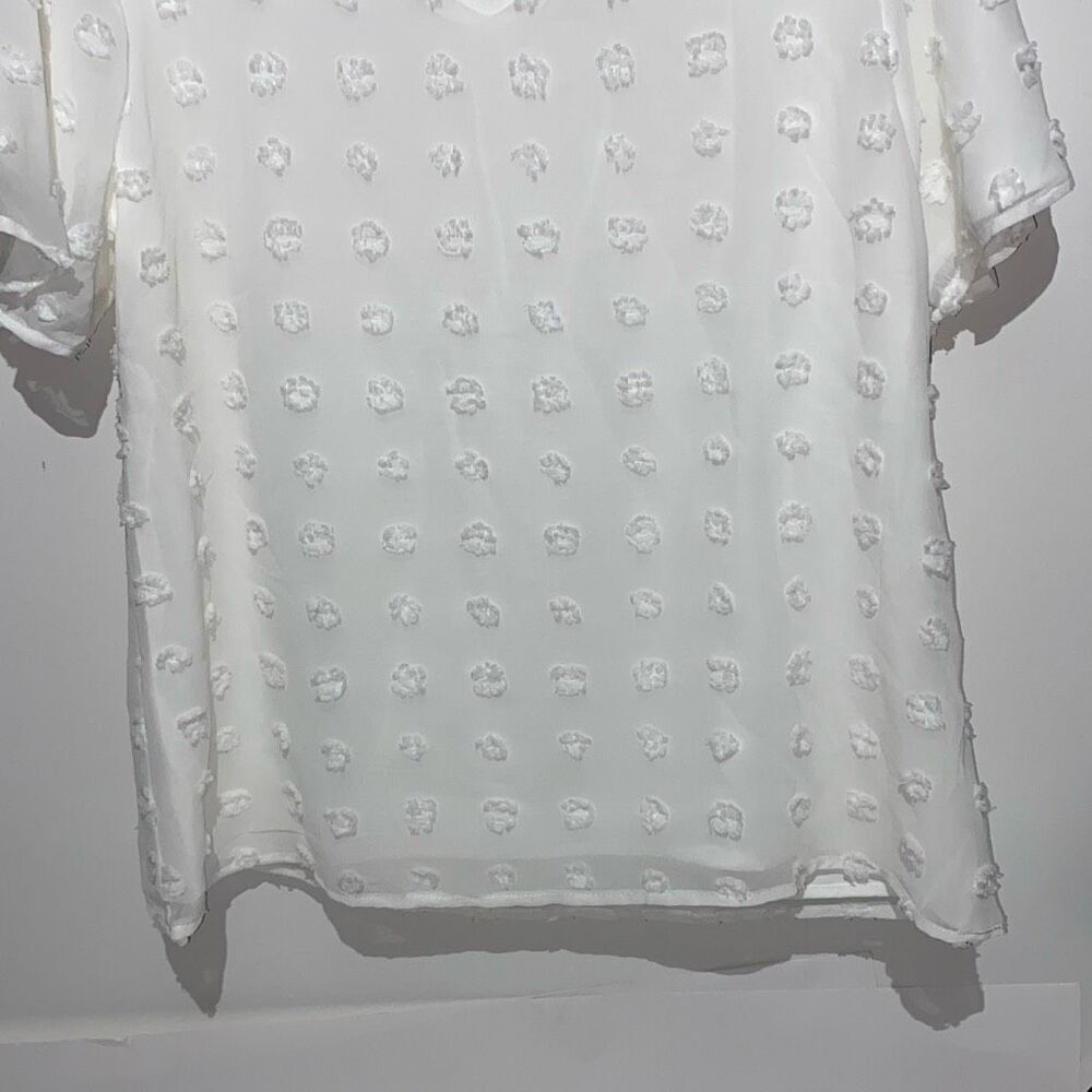 Blooming Jelly Women's White Swiss Dot Short Sleeve V-Neck Top Blouse Size Large - Picture 2 of 8
